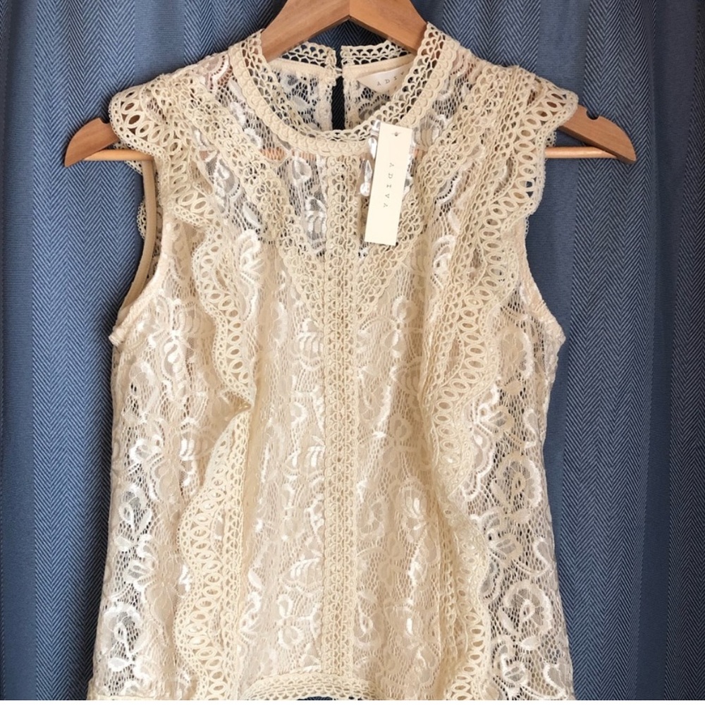 Adiva Lace eyelet shirt (Tan, Small)